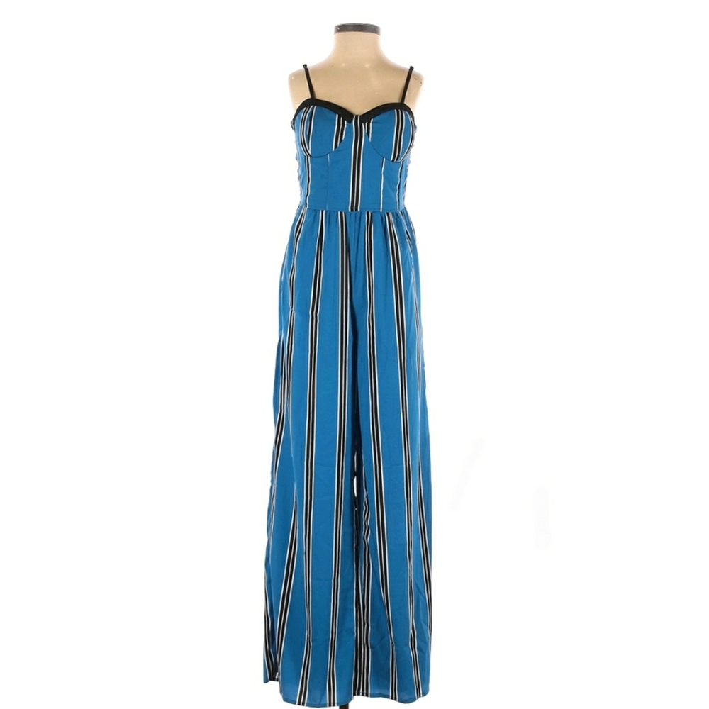 Band of Gypsies Moissanite Blue Stripe Sweetheart Neck Corset Style Jumpsuit L